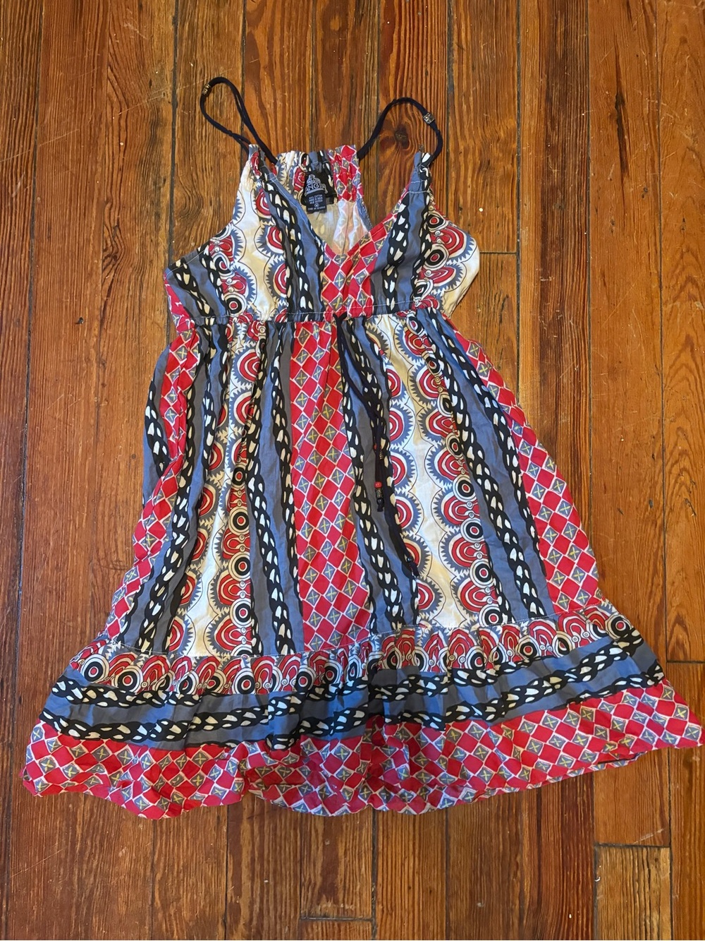 Angie Red, Blue & White Patterned Spaghetti-Strap Sundress